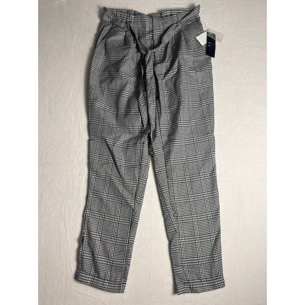 NWT! Hype Houndstooth Trousers Wm Sm Black White Paperbag Waist Tie Belt Office